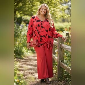 Floral Red and Black Women's Top